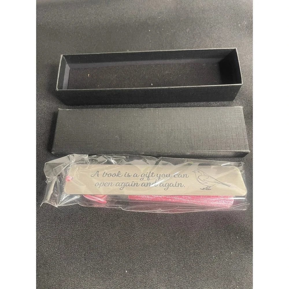 Inspirational Engraved Metal‎ Bookmark with Pink Tassel and Gift Box Bird Quote